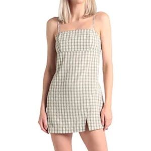 Topshop Beige Green Gingham Plaid Square Neckline Y2K Dress